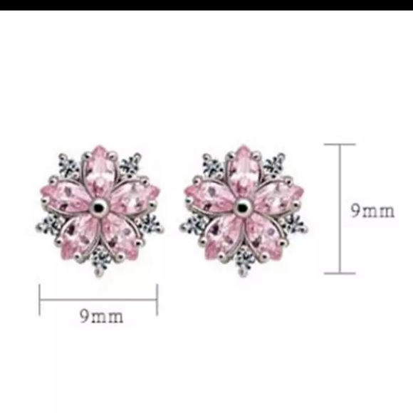 Sterling Silver 925 CZ Flower Stud Earrings - Picture 2 of 6